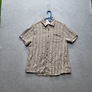 Katin Men Button Up Shirt LARGE Brown Striped Short Sleeve
